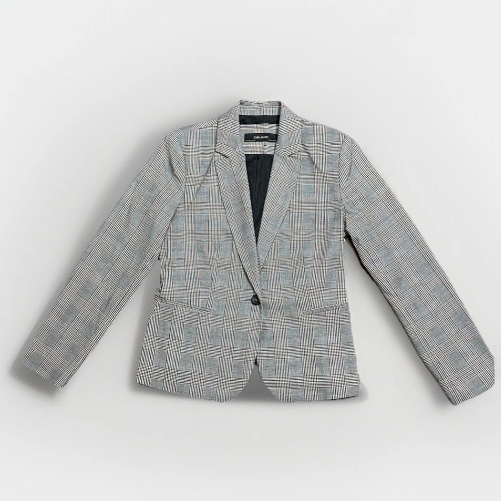 Zara Classic Gray Checkered Blazer